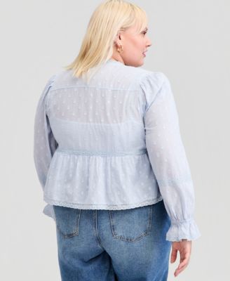 Trendy Plus Size Textured Tie-Front Cotton Top