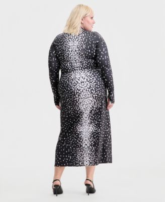 Trendy Plus Size Printed Mock-Neck Midi Dress, Macy's Exclusive
