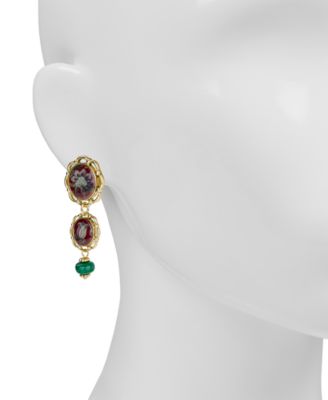 Floral Tapestry Print Double Drop Earrings 