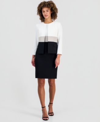 Women's Colorblock Open-Front Blazer & Colorblock Sleeveless Sheath Dress