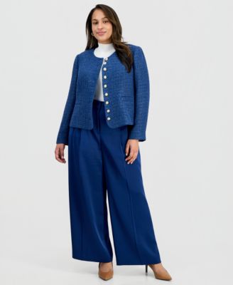 Plus Size Boucle-Knit Collarless Jacket 