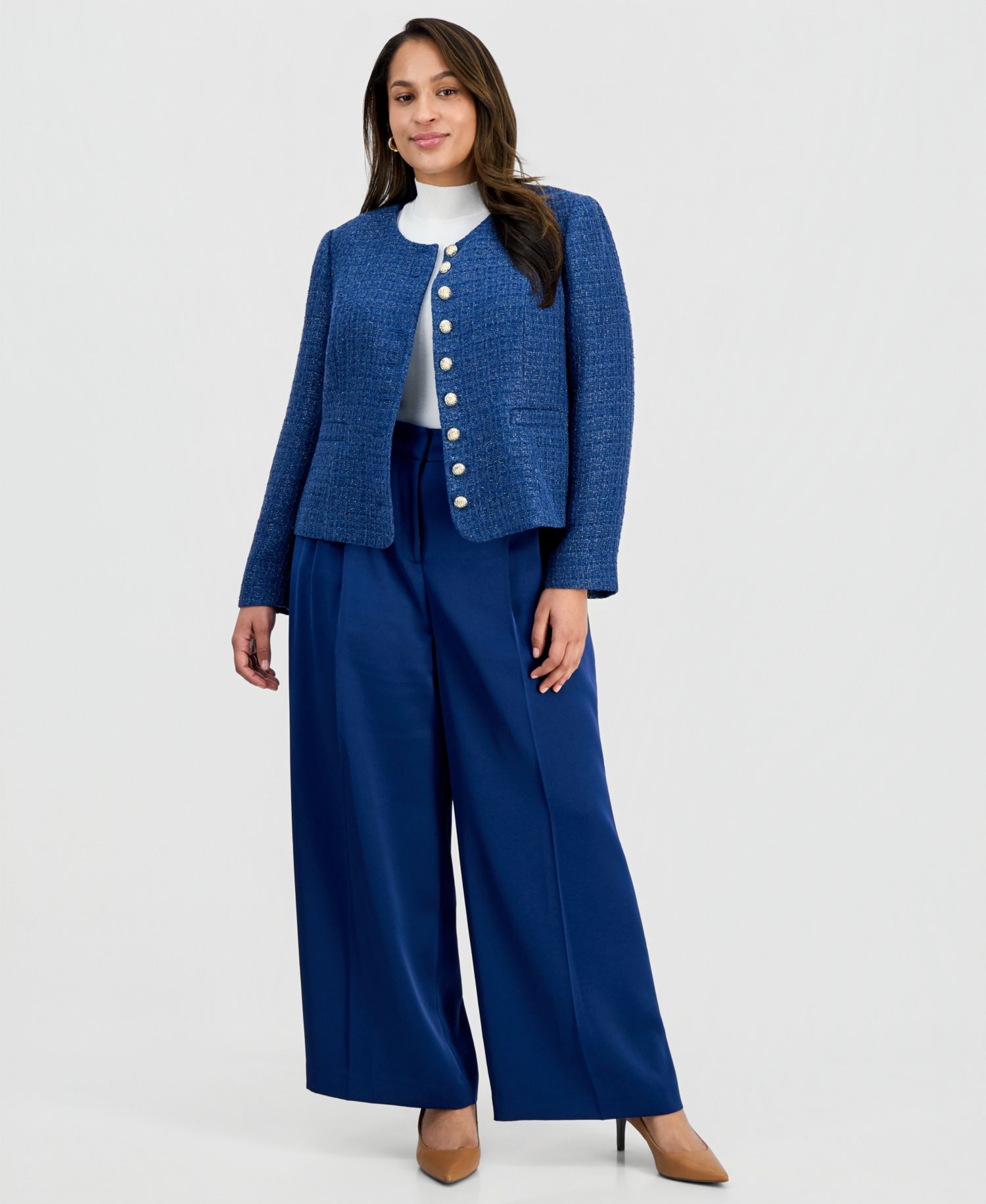 ASL Plus Button-Front Boucle Jacket