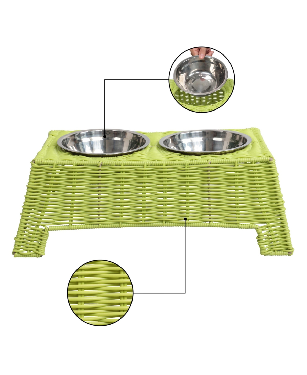 The Licker Store Serenity 6.9" Small/Medium Elevated Wicker Pet Feeder with 18oz (2.2 Cups) 2-Stainless Steel Bowls