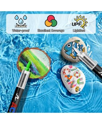 24 Colors Acrylic Paint Markers, with Soft Brush Tip， Waterproof and No Bleed for Fabric, Egg, Rock Painting and DIY Crafts Art Supplies