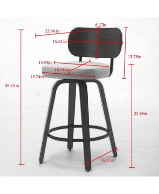 Set of 2 Faux Leather Swivel Bar Stools with Bentwood Legs, 26'' Seat Height