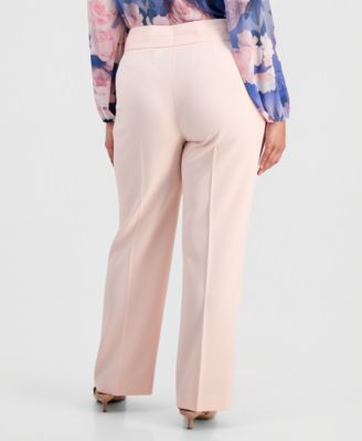 Plus Size Press-Pleat High-Rise Bell-Bottom Pants 