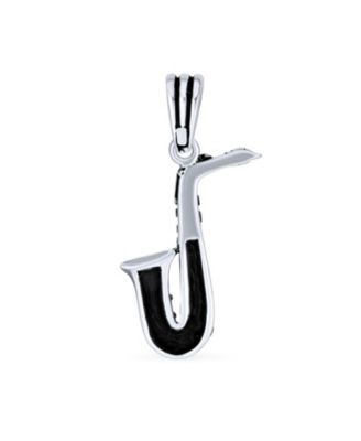 Music-Inspired Saxophone Pendant Necklace & Treble Clef Stud Earrings Set Sterling Silver