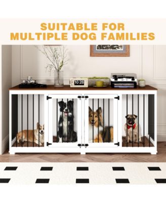 71 Inch Dog Crate Furniture, Heavy-Duty Wooden Dog Kennel with Trays and Divider for Large Medium Dogs