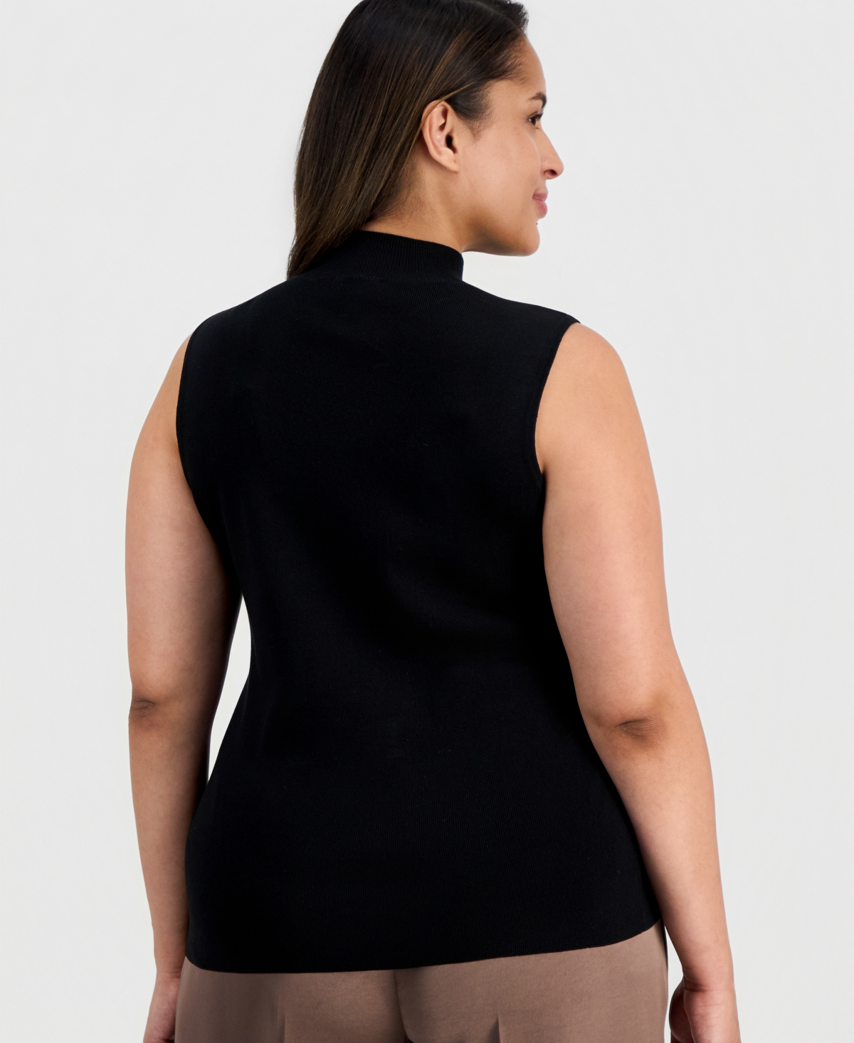 Tahari Asl Plus Mock-Neck Sleeveless Sweater
