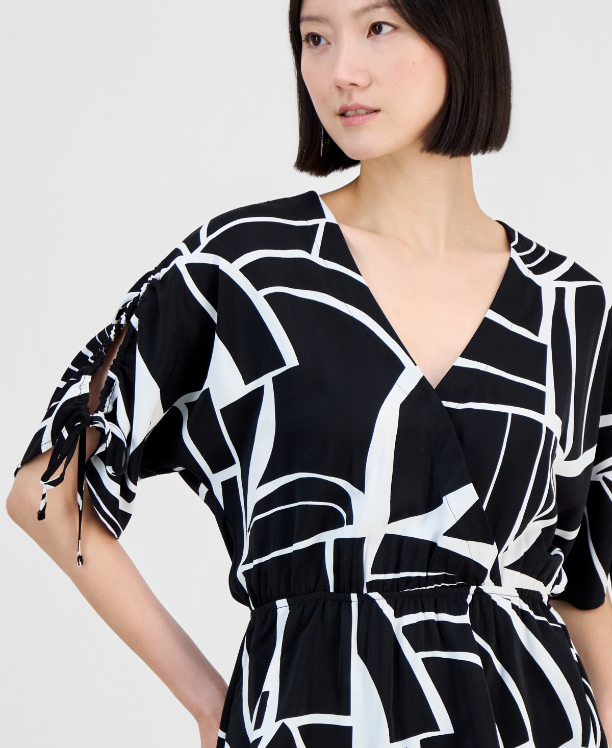I.n.c. International Concepts Women's Printed Surplice-Neck Elbow-Sleeve Blouse, Macy's Exclusive