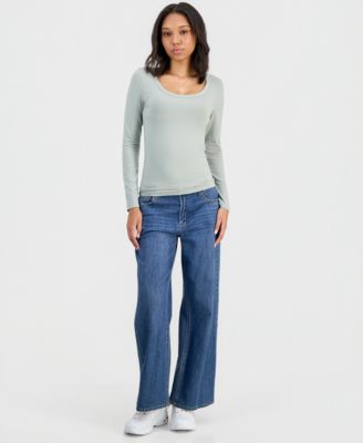 Juniors' Jersey Knit Long-Sleeve Top