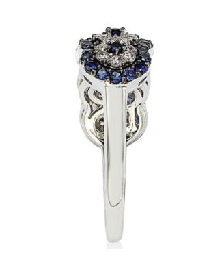 Suzy Levian Sterling Silver Sapphire & Created White Sapphire Floral Cluster Band Ring