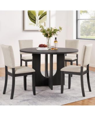 5-Piece Round Dining Set with 47.3 Inch Table and 4 Upholstered Chairs