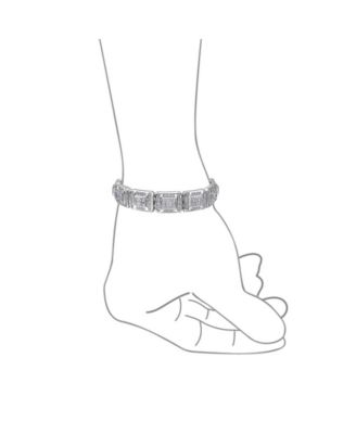 Heavy Iced-Out CZ Cubic Zirconia Big Square Link Statement Bracelet Silver Plated