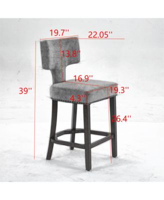 Set of 2 Mid-Century Counter Stools with Curved Back and Upholstered Seat