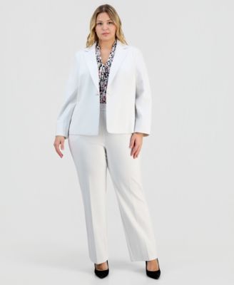Plus Size Notch-Collar Seamed One-Button Jacket & Pull-On Straight-Leg Pants