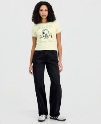 Juniors' Peanuts Country Club Crewneck Ringer T-Shirt