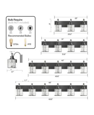 34"L x 10"W x 9"H Modern Crystal Bathroom Vanity Lights Black Bathroom Light Fixtures Crystal Vanity Shower Lights Over Mirror