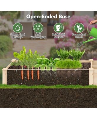 Wooden Raised Open-Ended Base Garden Bed with 2 Planter Box Dividers