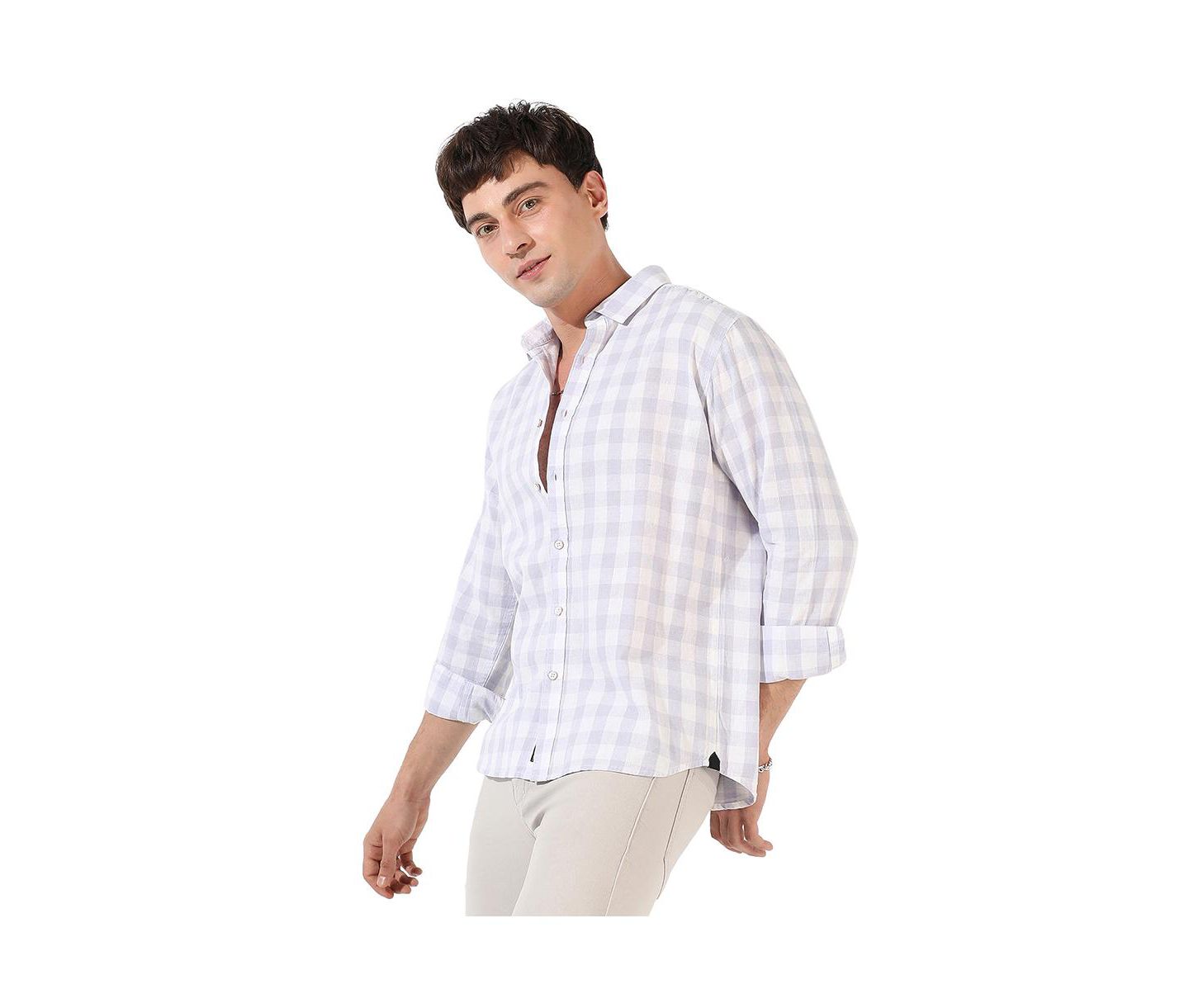 Мужская рубашка Cahoot Campus Sutra Checkered Regular Fit Casual, цвет: Синий — фото 4