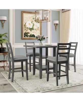 TREXM 5-Piece Counter Height Dining Set with Espresso Wood Table Padded Chairs and Storage Shelving
