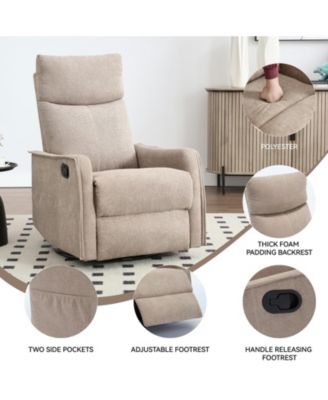 Heat Massage Manual Recliner Chair with Rocker and Swivel in Fabric for Living Room