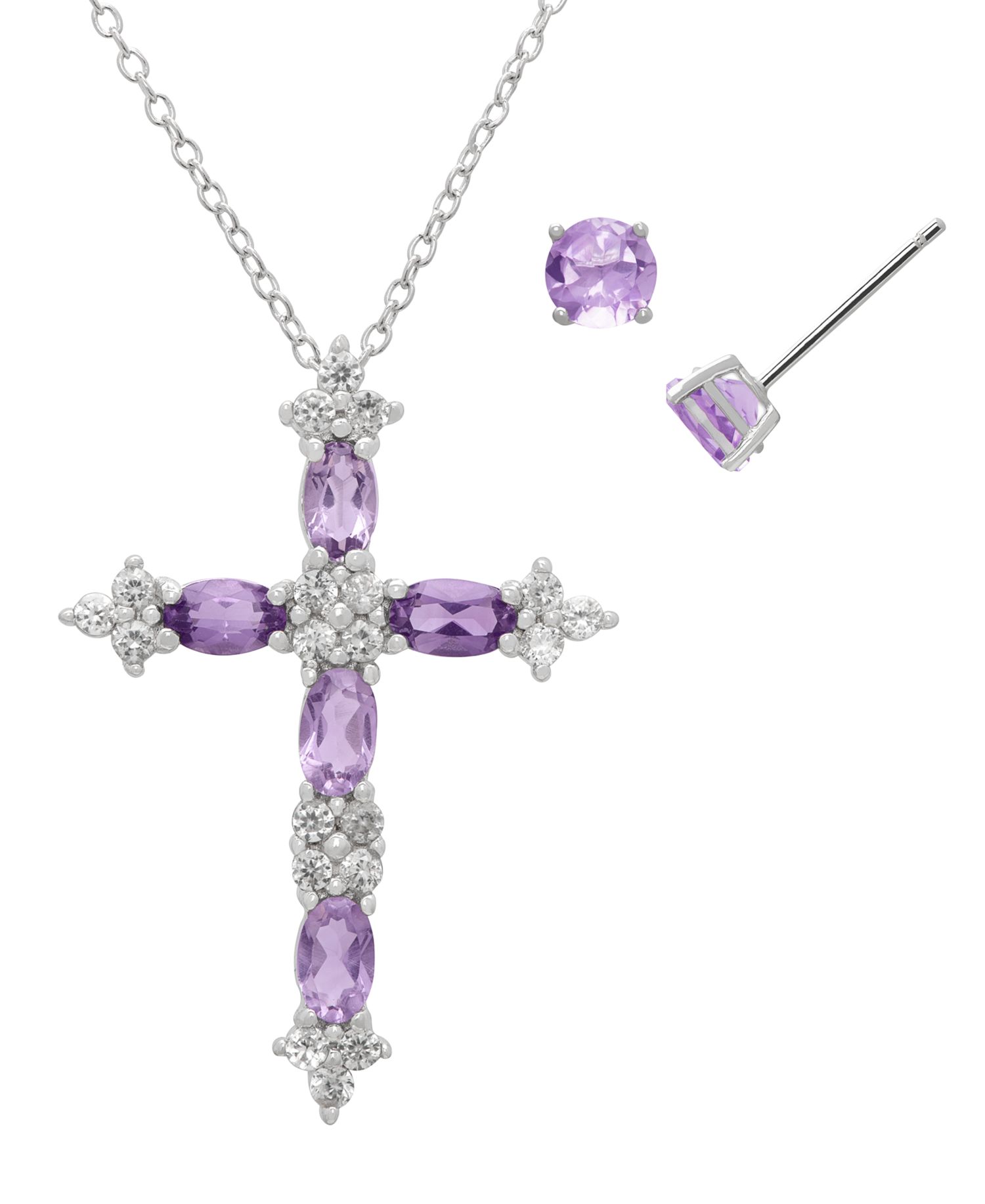 2-Pc. Amethyst & White Topaz Pendant Necklace & Earrings Set (2.35 ct. t.w.) in Sterling Silver