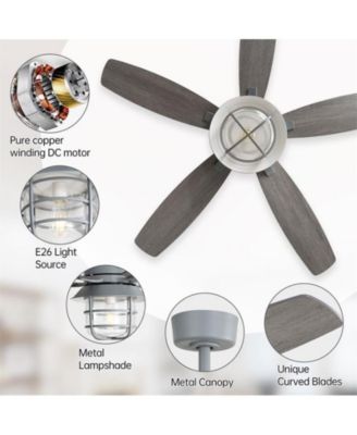 52-inch Gray Wood Grain Farmhouse Indoor 5-Blade Ceiling Fans with Light Kit and Remote Control