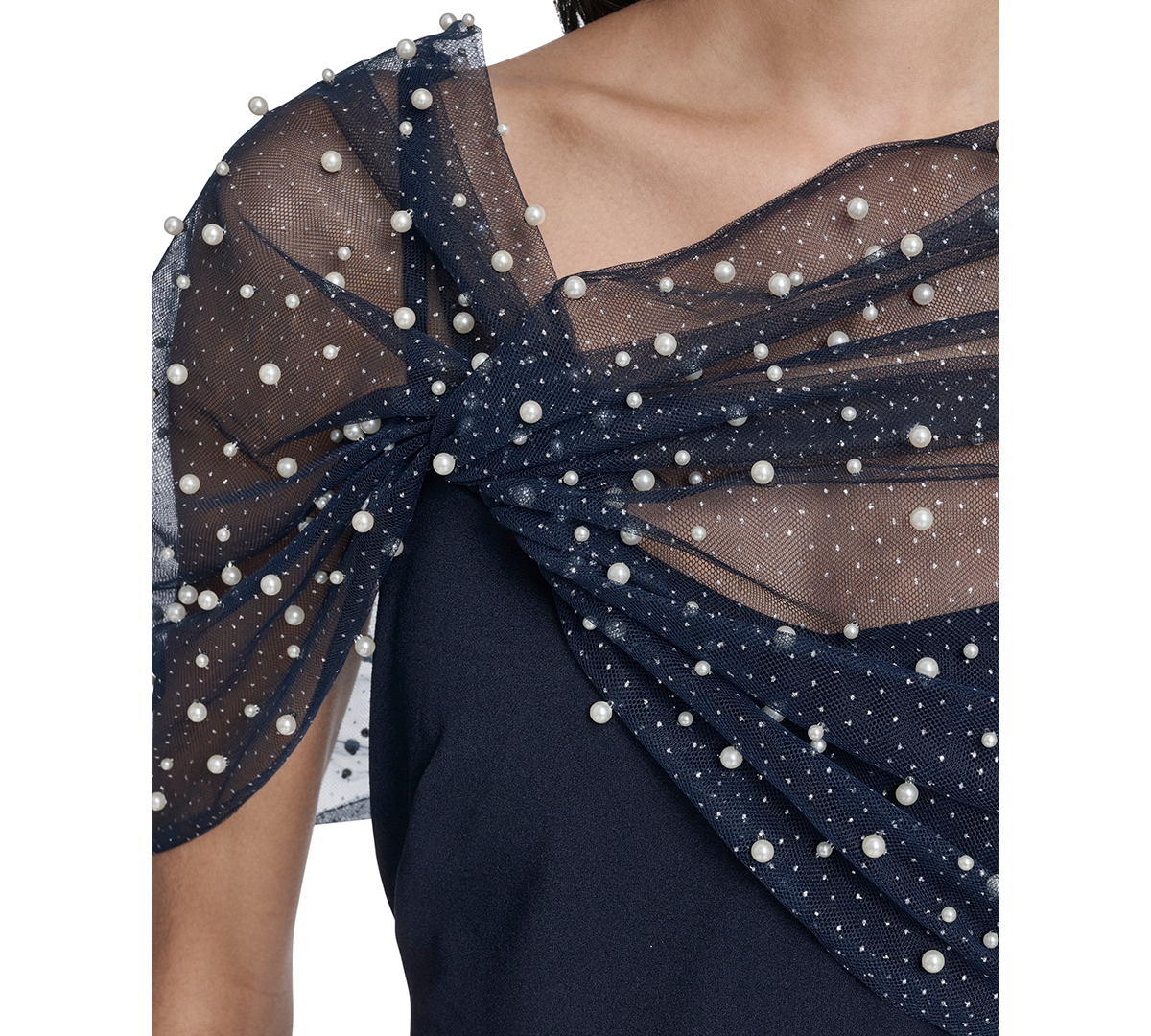 Eliza J Women's Spaghetti Strap Beaded Twist Overlay Gown