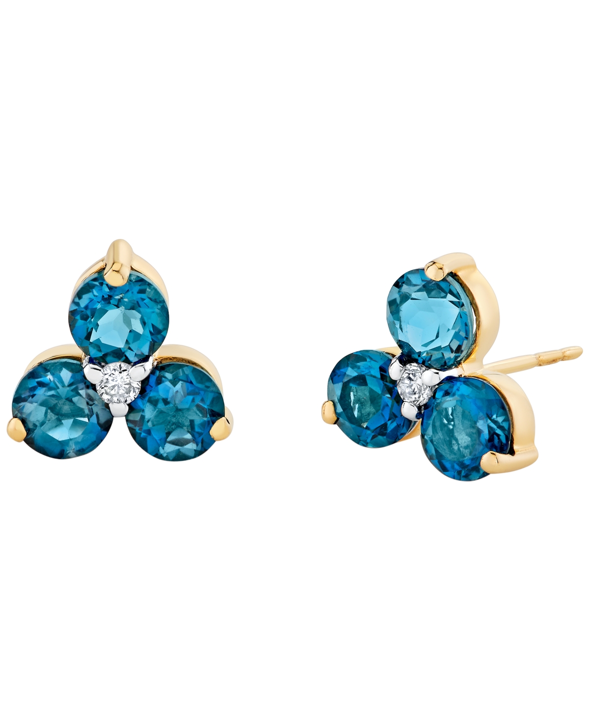Macy's Blue Topaz (1-3/4 ct. t.w.) & Diamond Accent Stud Earrings in 14k Yellow Gold