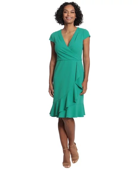 Petite V-Neck Jersey Fit & Flare Dress - Medium Green