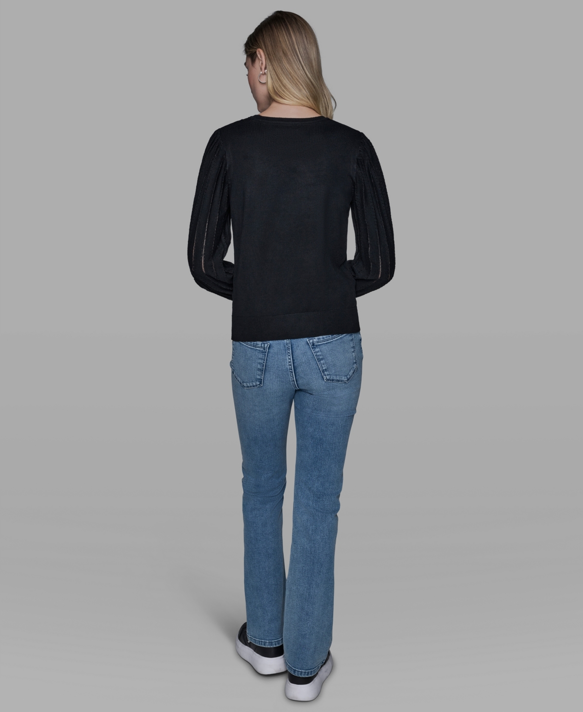 Karl Lagerfeld Paris Petite Crewneck Long-Sleeve Sweater