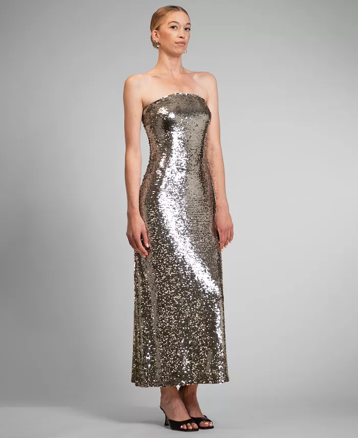 Women's Strapless Sequin Midi Dress - thumbnail 2