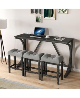 Industrial 4-Piece Bar Table Set with Power Outlet and Chairs