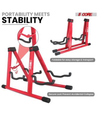 Double Guitar Stand Floor Adjustable A Frame Folding Acoustic Electric Guitars Holder Stands GSS 2N1 RED