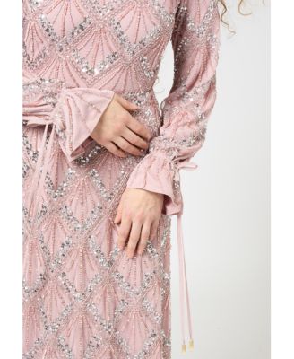 Women's Modest Embellished Sequin Beaded Dress