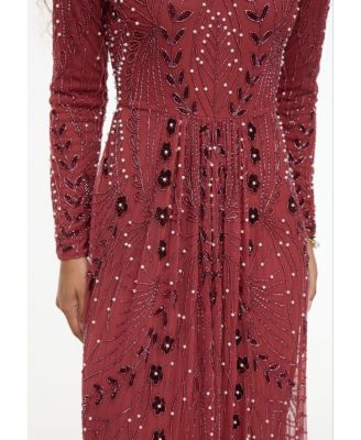 Women's Modest Embellished Sequin Beaded Dress Maxi With Designer Bottom