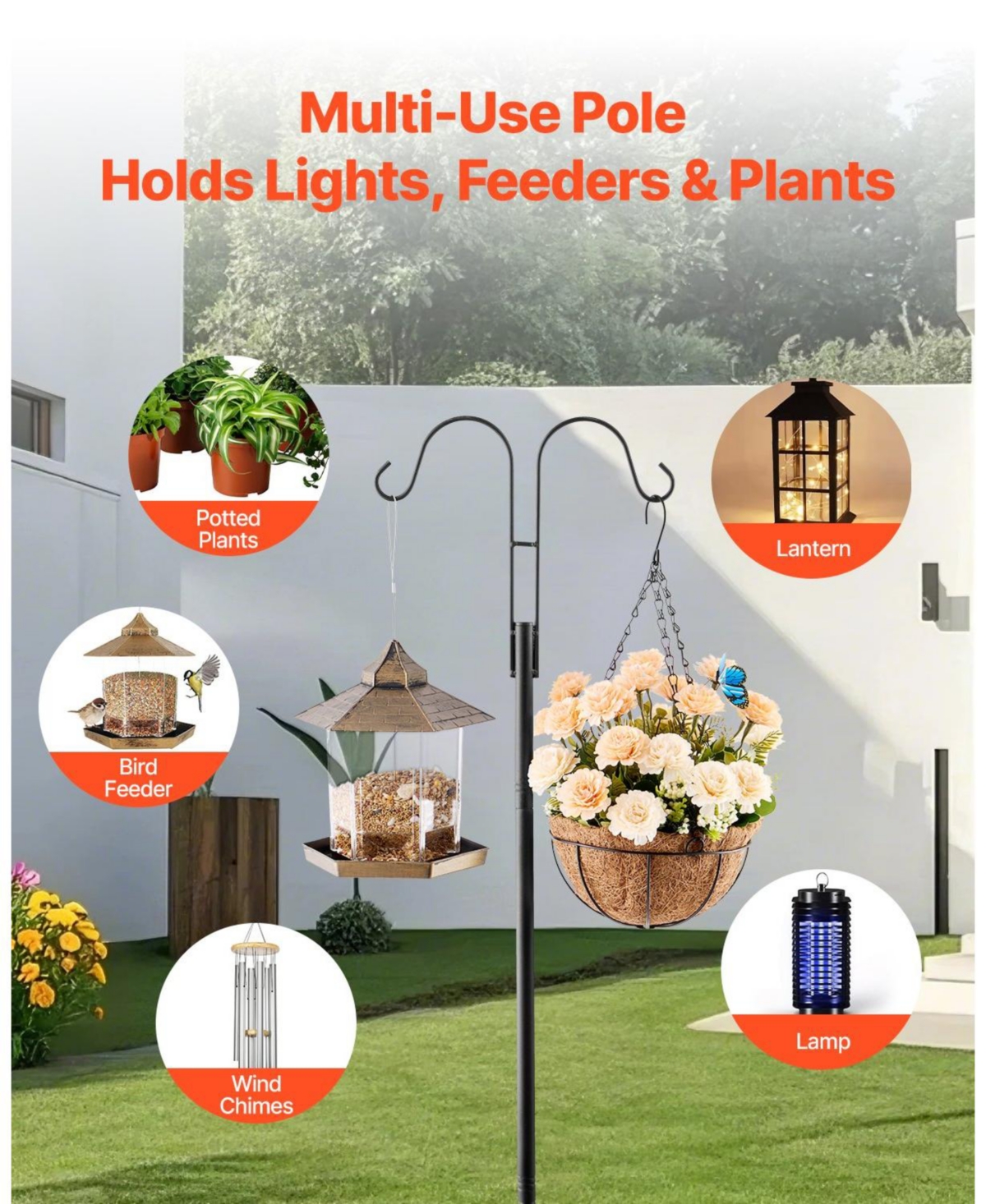 Slickblue 8-Pack Heavy-Duty Double Shepherd Hooks for Bird Feeders and Garden Decor