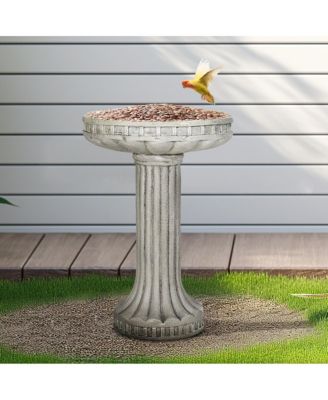 24 Inch Height Outdoor Bird Bath - Fibre Reinforced Concrete Large Bird Bath Stylish with Modern Pedestal for Garden, Patio