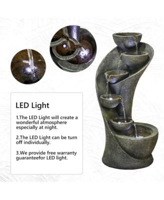 23.6" Outdoor Water Fountain with LED Lights - 6-Tier Cascading Bowl Fountain, Curved Design Indoor/Outdoor Waterfall Feature for Garden