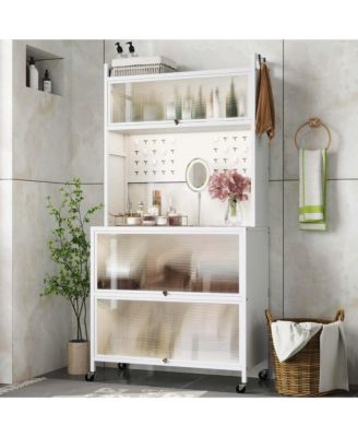 5 Tier Kitchen Bakers Rack Flip Door Cabinets Pegboard & Hooks