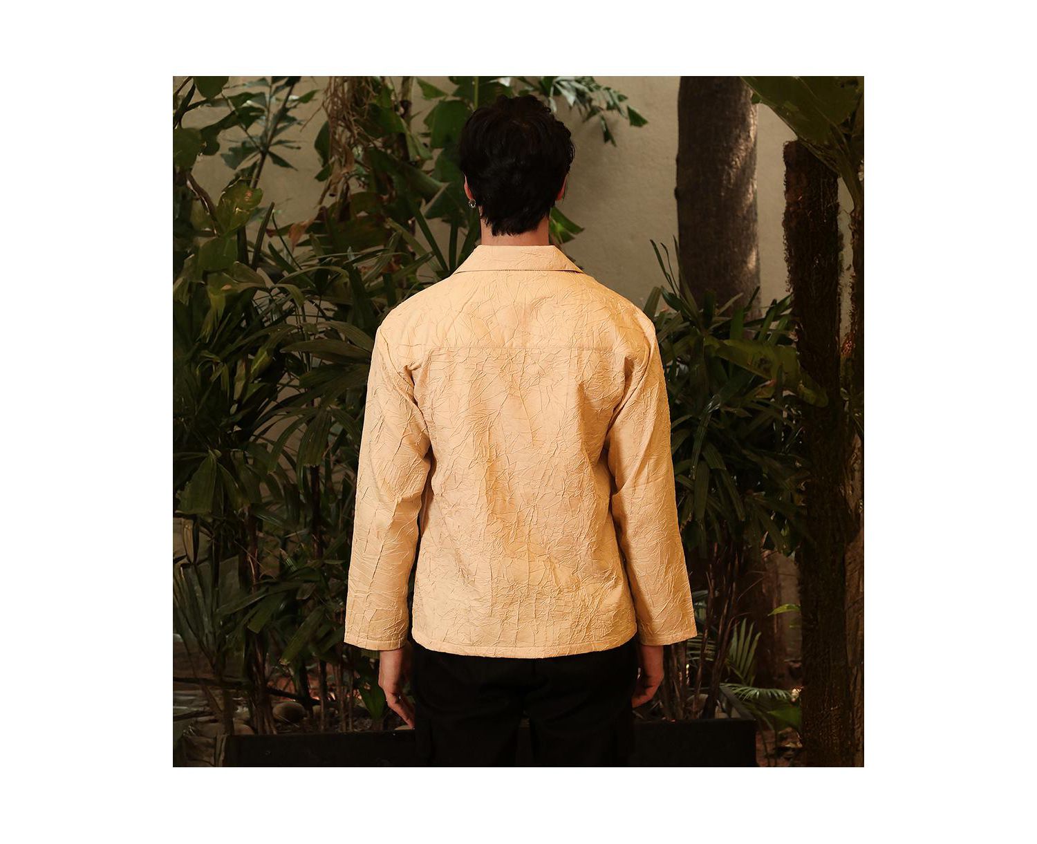 Men's Buff Beige Quad-Tactile Oversized Shirt.