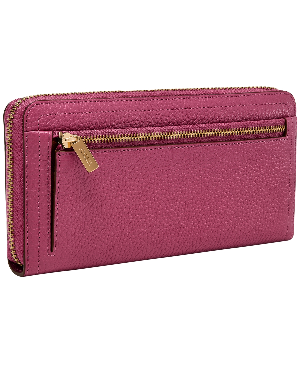 Fossil Logan Leather Zip Around Clutch Wallet In Pink