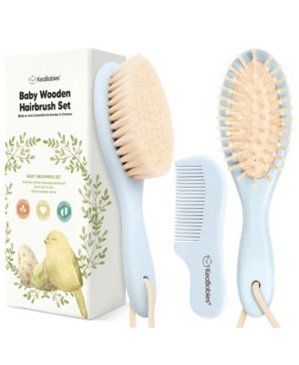 Baby Hair Brush and Comb Set, Oval Wooden Baby Brush Set for Newborns, Infant, Toddler Grooming Kit