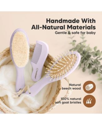 Baby Hair Brush and Comb Set, Oval Wooden Baby Brush Set for Newborns, Infant, Toddler Grooming Kit