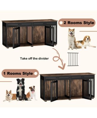Furniture Style Dog Crates Large Wooden Pet Kennels with 2 Drawers
