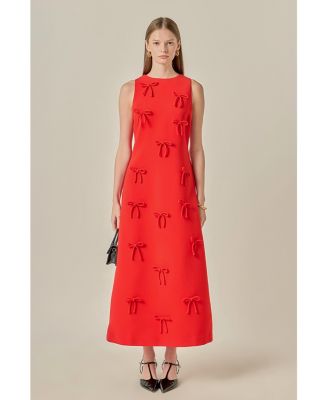 Women's Bow Detailed Sleeveless Midi Dress
