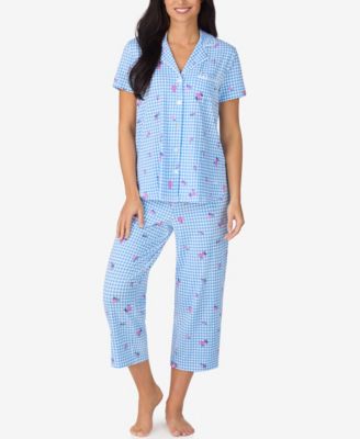 Cuddl Duds - Women's Cropped Notch Collar Pajama Top and Pants, 2-Piece Set