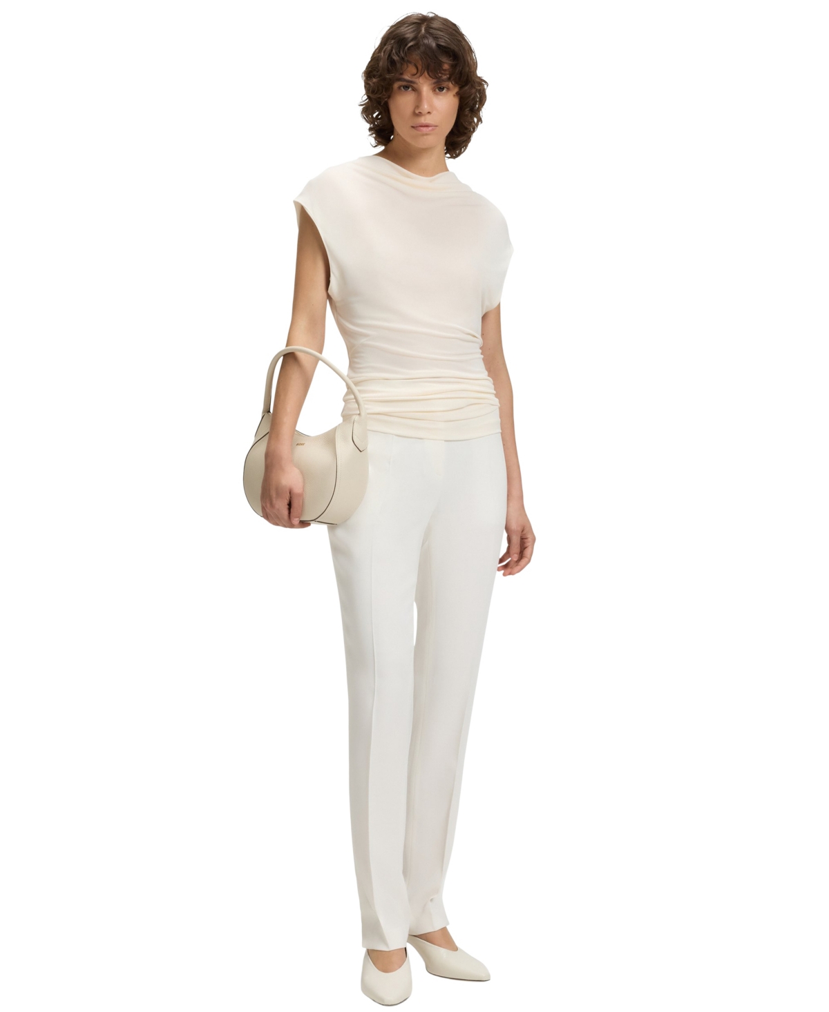 Hugo Boss Boss By  Women's High-neck Matte Fabric Top In White