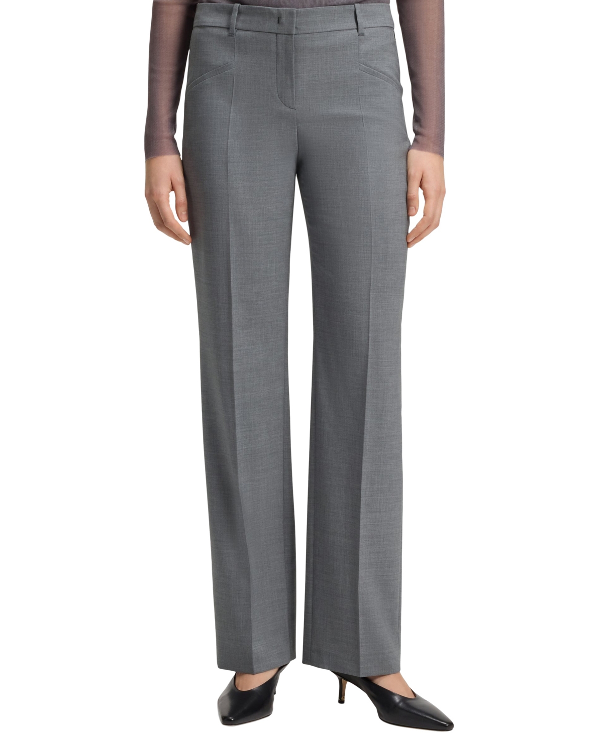 Hugo Boss Boss By  Women's Melange Virgin Wool Relaxed-fit Pants In Gray